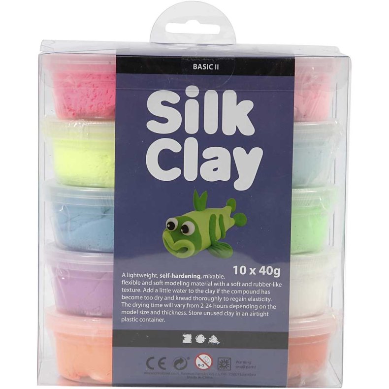 Silk Clay&reg;, Basic 2, ass. farver, 10x40 g/ 1 pk.