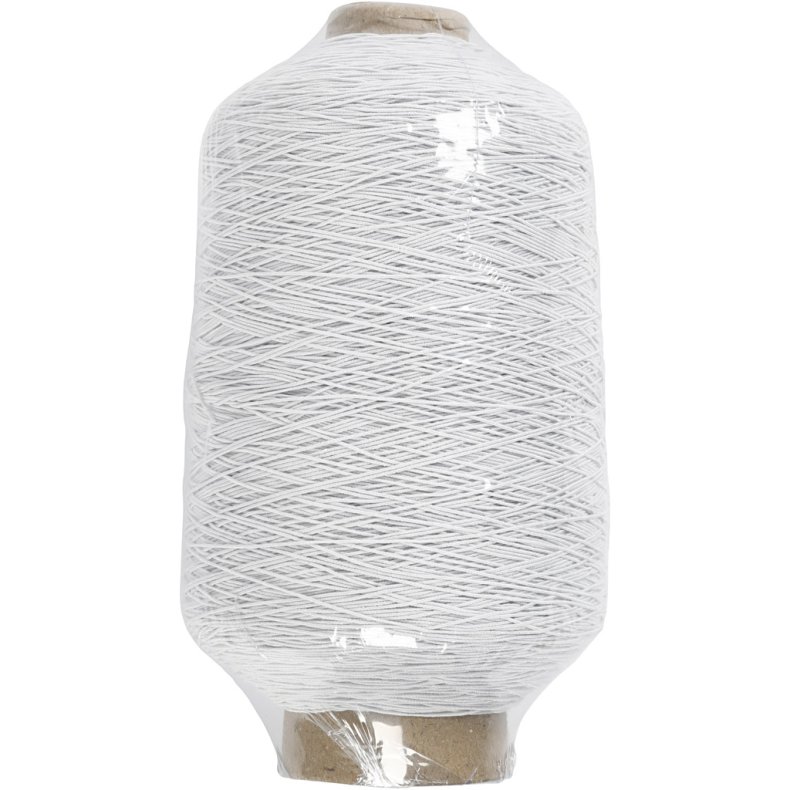 Tynd, rund elastiktr&aring;d, hvid, 1500 m/ 1 rl.