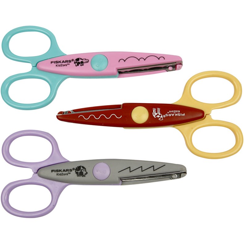 Fiskars Kidzors&trade; M&oslash;nstersakse, flodhest, kamel og pindsvin, 3 stk./ 1 pk.