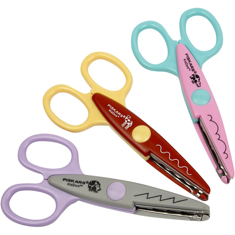 Fiskars Kidzors&trade; M&oslash;nstersakse, flodhest, kamel og pindsvin, 3 stk./ 1 pk.