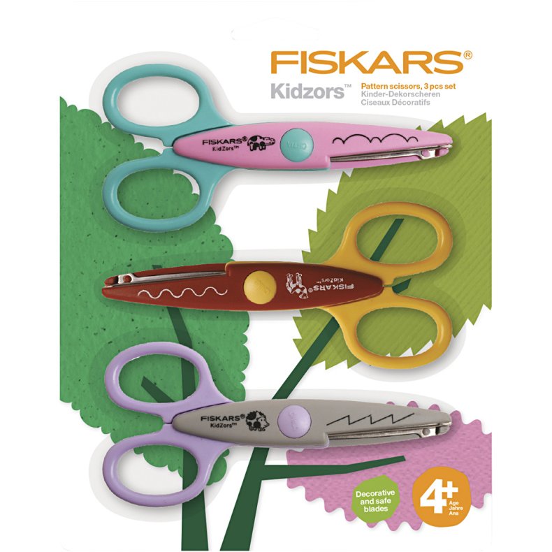 Fiskars Kidzors&trade; M&oslash;nstersakse, flodhest, kamel og pindsvin, 3 stk./ 1 pk.