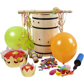 Fastelavnstønde inkl. dekosæt, fyr, H: 38 cm, lille, 1 sæt