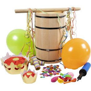 Fastelavnstønde inkl. dekosæt, bøg, H: 44 cm, 1 sæt