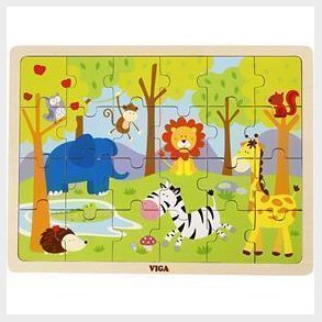 VIGA Træpuslespil, safaridyr, str. 30x22,5 cm, 24 brikker, 1 stk.
