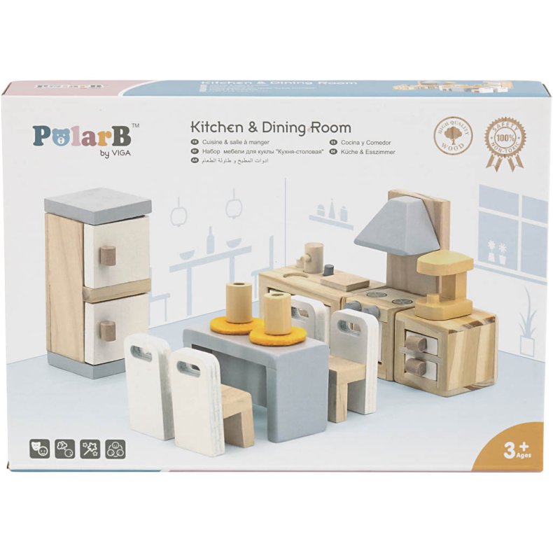 VIGA Dukkehus m&oslash;bler, k&oslash;kken, str. 2x2x7,5 cm, 9 dele/ 1 s&aelig;t