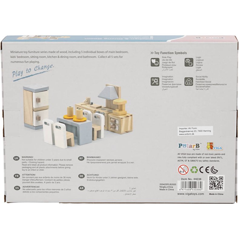 VIGA Dukkehus m&oslash;bler, k&oslash;kken, str. 2x2x7,5 cm, 9 dele/ 1 s&aelig;t