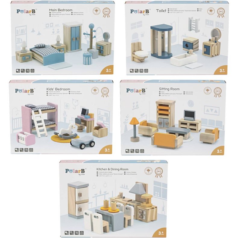 VIGA Dukkehus m&oslash;bler, str. 2x2x7,5 cm, 40 dele/ 1 s&aelig;t