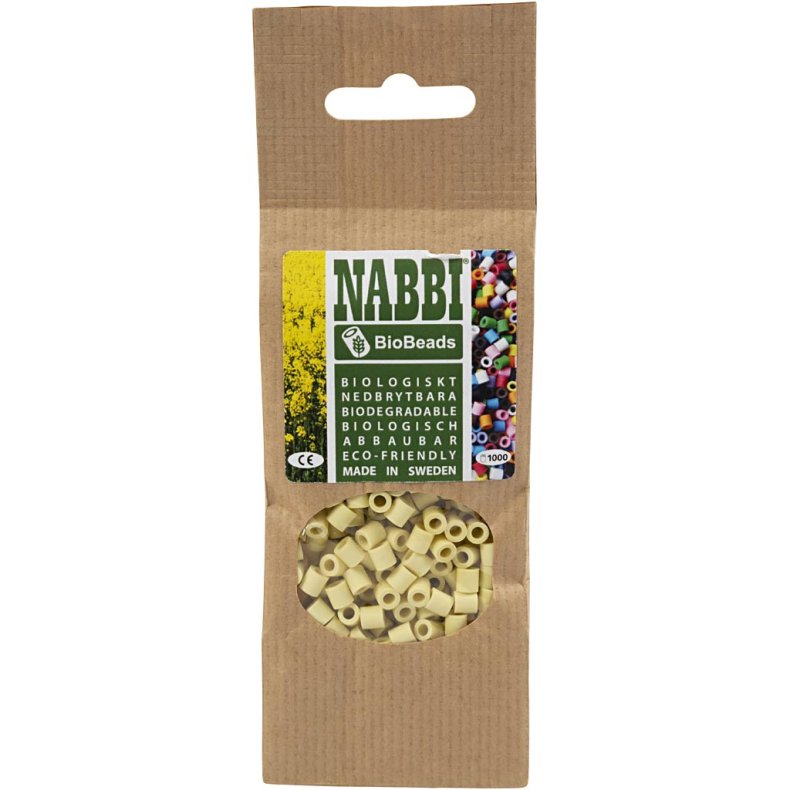 NABBI BioBeads R&oslash;rperler, str. 5x5 mm, hulstr. 2.5 mm, medium, lys gul, 1000 stk./ 1 pk.