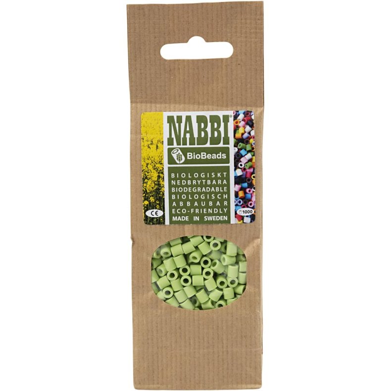 NABBI BioBeads R&oslash;rperler, str. 5x5 mm, hulstr. 2,5 mm, medium, pastelgr&oslash;n, 1000 stk./ 1 pk.