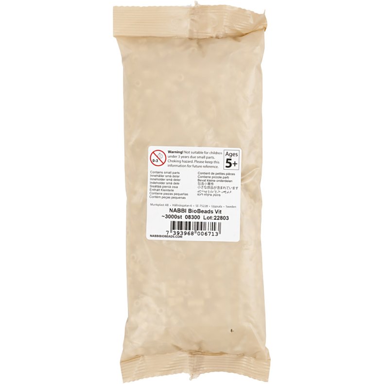 NABBI BioBeads R&oslash;rperler, str. 5x5 mm, hulstr. 2.5 mm, medium, hvid, 3000 stk./ 1 pk.