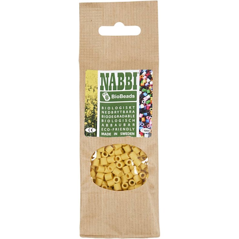 NABBI BioBeads R&oslash;rperler, str. 5x5 mm, hulstr. 2.5 mm, medium, gul, 1000 stk./ 1 pk.