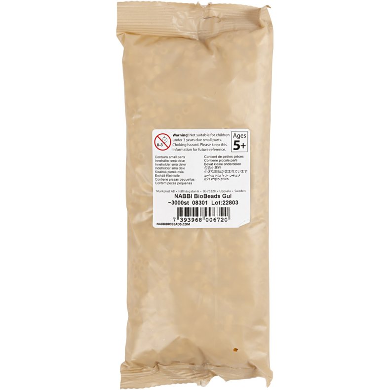 NABBI BioBeads R&oslash;rperler, str. 5x5 mm, hulstr. 2.5 mm, medium, gul, 3000 stk./ 1 pk.