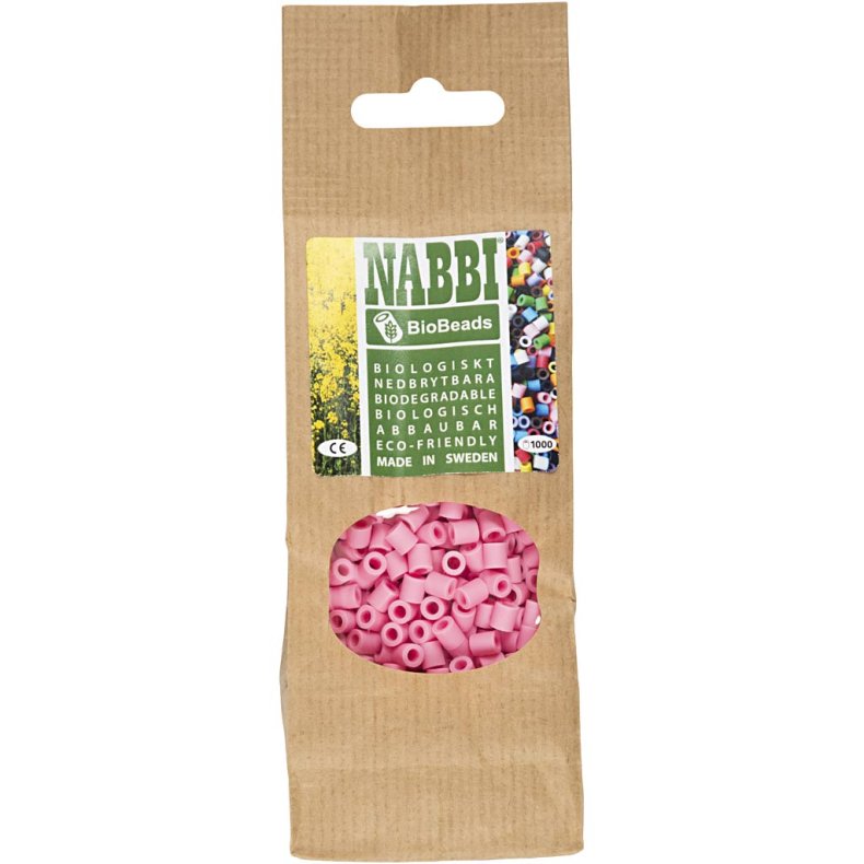 NABBI BioBeads R&oslash;rperler, str. 5x5 mm, hulstr. 2.5 mm, medium, rosa, 1000 stk./ 1 pk.