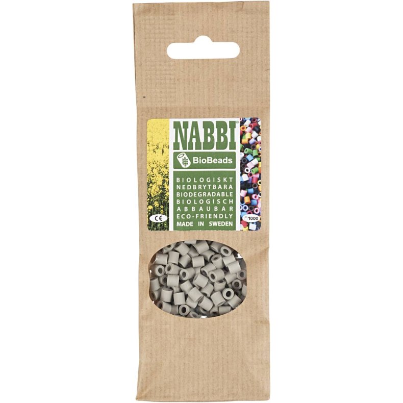 NABBI BioBeads R&oslash;rperler, str. 5x5 mm, hulstr. 2.5 mm, medium, gr&aring;, 1000 stk./ 1 pk.