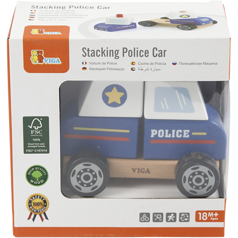 VIGA Stabel Politibil i tr&aelig;, Politibil, str. 13x10x8 cm, 1 stk.