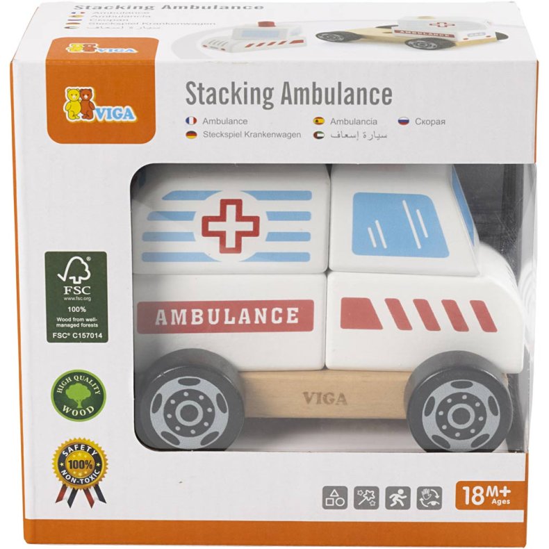 VIGA Stabel Ambulance i tr&aelig;, Ambulance, str. 13x10x8 cm, 1 stk.