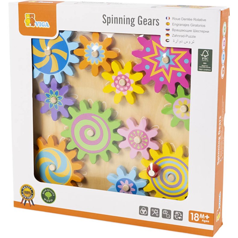 VIGA Aktivitetsleget&oslash;j Tandhjul i Tr&aelig;, str. 30x30 cm, 1 stk.