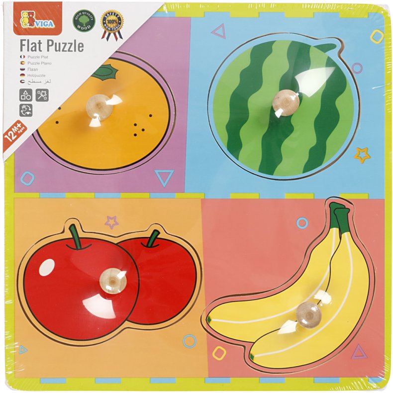 VIGA Tr&aelig;puslespil med knop, frugt, str. 22x22 cm, 4 brikker, 1 stk.
