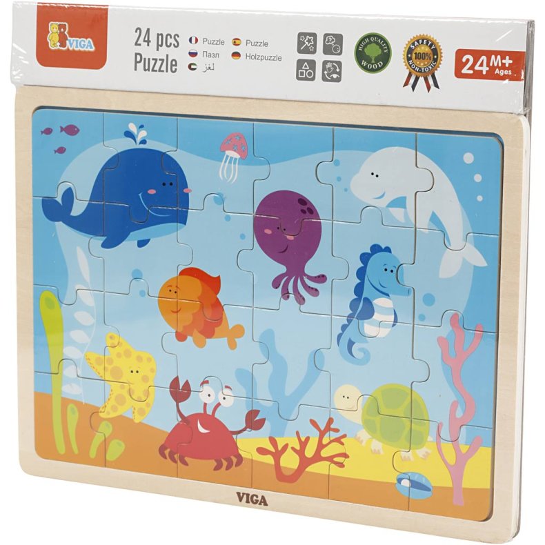 VIGA Tr&aelig;puslespil, havets dyr, str. 30x22,5 cm, 24 brikker, 1 stk.