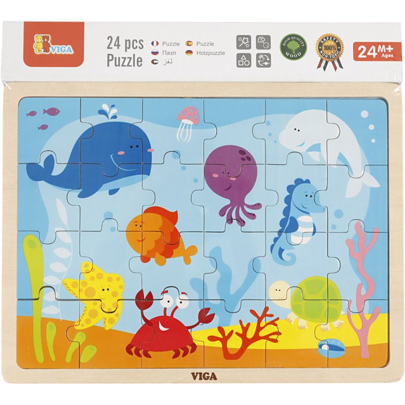 VIGA Tr&aelig;puslespil, havets dyr, str. 30x22,5 cm, 24 brikker, 1 stk.