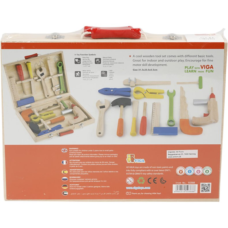 VIGA V&aelig;rkt&oslash;jskasse i Tr&aelig;, str. 24x32 cm, 12 dele/ 1 s&aelig;t