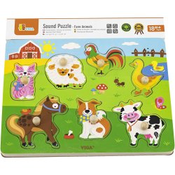 VIGA Tr&aelig;puslespil med lyd, Bondeg&aring;rdsdyr, str. 33x22,5x3 cm, 1 stk.