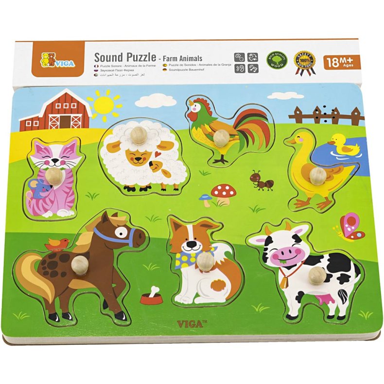 VIGA Tr&aelig;puslespil med lyd, Bondeg&aring;rdsdyr, str. 33x22,5x3 cm, 1 stk.