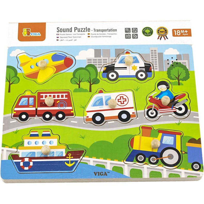 VIGA Tr&aelig;puslespil med Lyd, Transport, str. 33x22,5x3 cm, 1 stk.