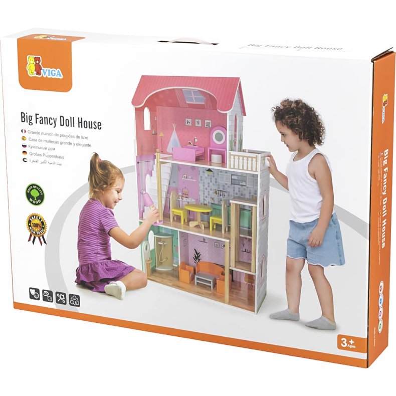 VIGA Dukkehus, str. 73x113x30 cm, 14 dele/ 1 stk.