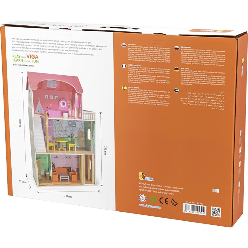 VIGA Dukkehus, str. 73x113x30 cm, 14 dele/ 1 stk.