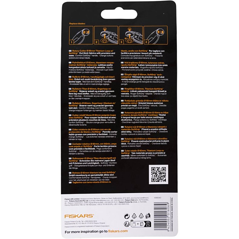 Fiskars Rullekniv, h&oslash;jre- og venstreh&aring;nd, 1 stk.