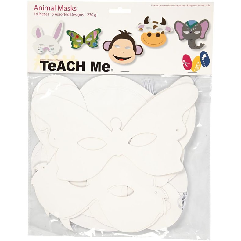 Dyremasker, H: 13-24 cm, B: 20-28 cm, 230 g, hvid, 16 stk./ 1 pk.