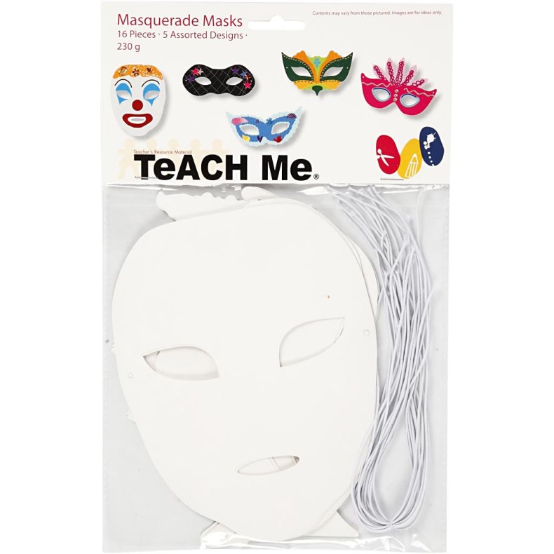 Teatermasker, H: 8,5-19 cm, B: 15-20,5 cm, 230 g, hvid, 16 stk./ 1 pk.
