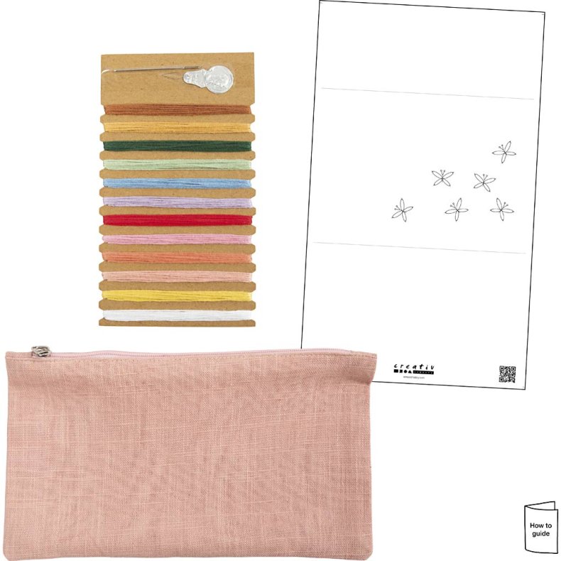 Mini DIY Kit Broderi, Clutch, st&oslash;vet rosa, 1 pk.