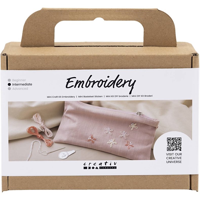 Mini DIY Kit Broderi, Clutch, st&oslash;vet rosa, 1 pk.