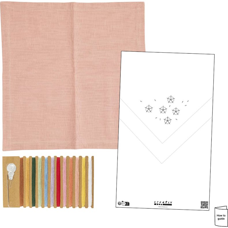 Mini DIY Kit Broderi, Stofserviet, st&oslash;vet rosa, 1 pk.