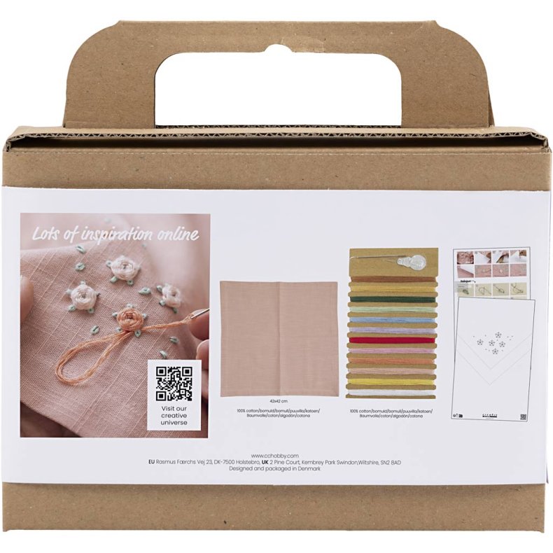 Mini DIY Kit Broderi, Stofserviet, st&oslash;vet rosa, 1 pk.