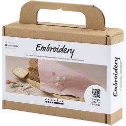 Mini DIY Kit Broderi, Stofserviet, st&oslash;vet rosa, 1 pk.