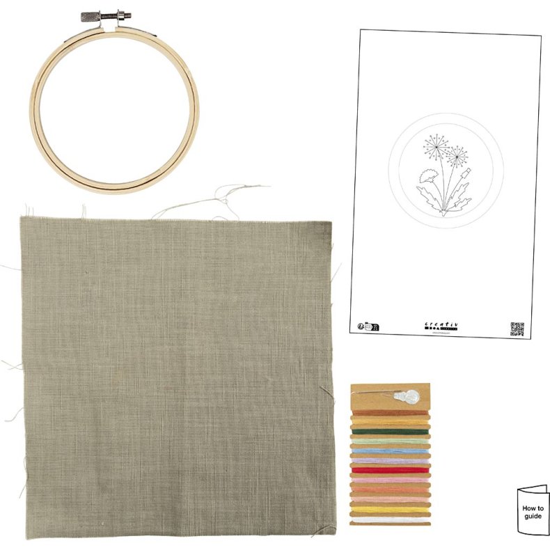 Mini DIY Kit Broderi, Broderiramme, st&oslash;vet gr&oslash;n, 1 pk.