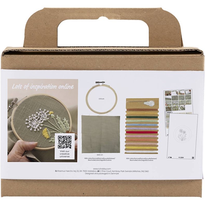 Mini DIY Kit Broderi, Broderiramme, st&oslash;vet gr&oslash;n, 1 pk.