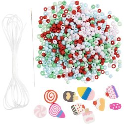 Mini DIY Kit Smykker, Elastikarmb&aring;nd og ring, 1 pk.