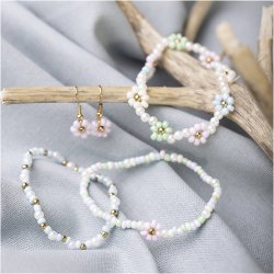 Mini DIY Kit Smykker, Elastikarmb&aring;nd og &oslash;rering, 1 pk.