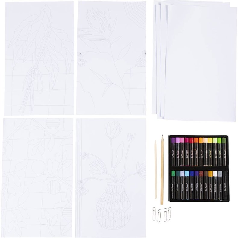 DIY Kit Oliepastel, Blomster, ass. farver, 1 pk.