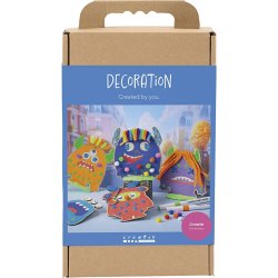 DIY Kit Dekoration, Monstre, colorful, glade farver, st&aelig;rke farver, 1 pk.