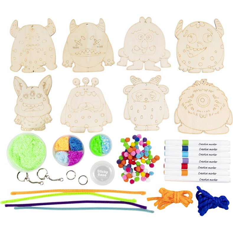 DIY Kit Dekoration, Monstre, colorful, glade farver, st&aelig;rke farver, 1 pk.