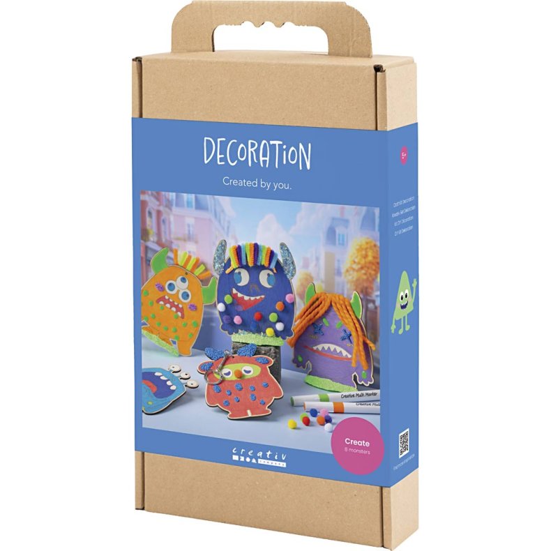 DIY Kit Dekoration, Monstre, colorful, glade farver, st&aelig;rke farver, 1 pk.