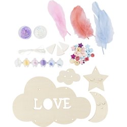 DIY Kit Dekoration, Sky, m&aring;ne, stjerne, glitterfarver, pastelfarver, 1 pk.