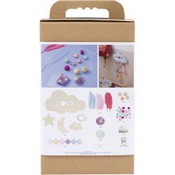 DIY Kit Dekoration, Sky, m&aring;ne, stjerne, glitterfarver, pastelfarver, 1 pk.