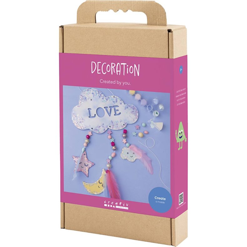 DIY Kit Dekoration, Sky, m&aring;ne, stjerne, glitterfarver, pastelfarver, 1 pk.