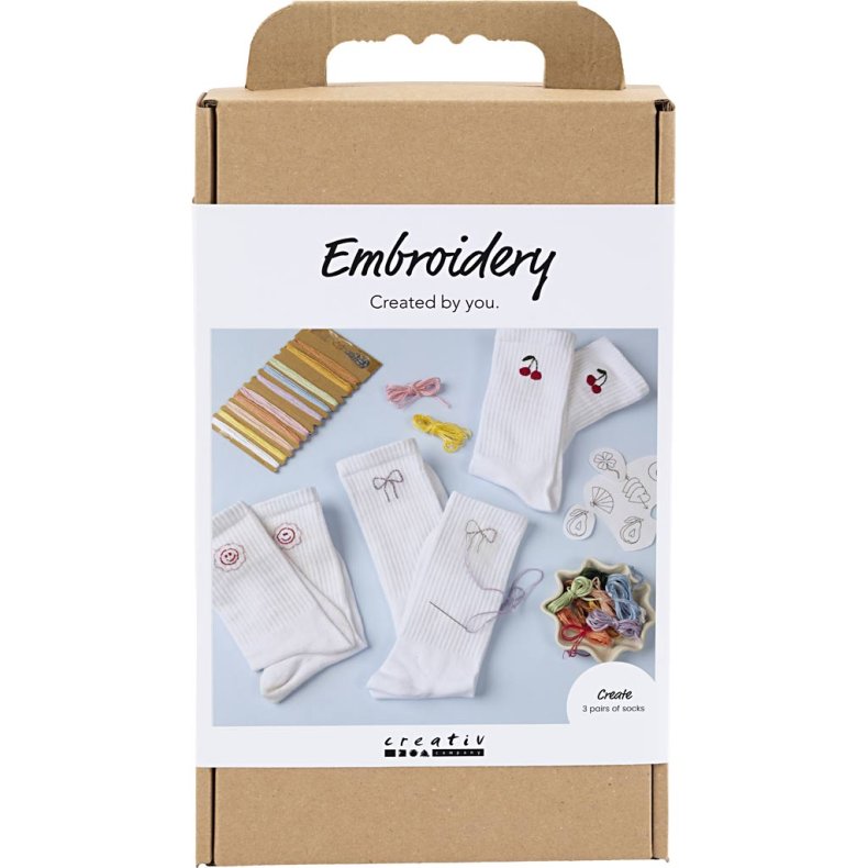DIY Kit Broderi, str&oslash;mper, hvid, 1 pk.